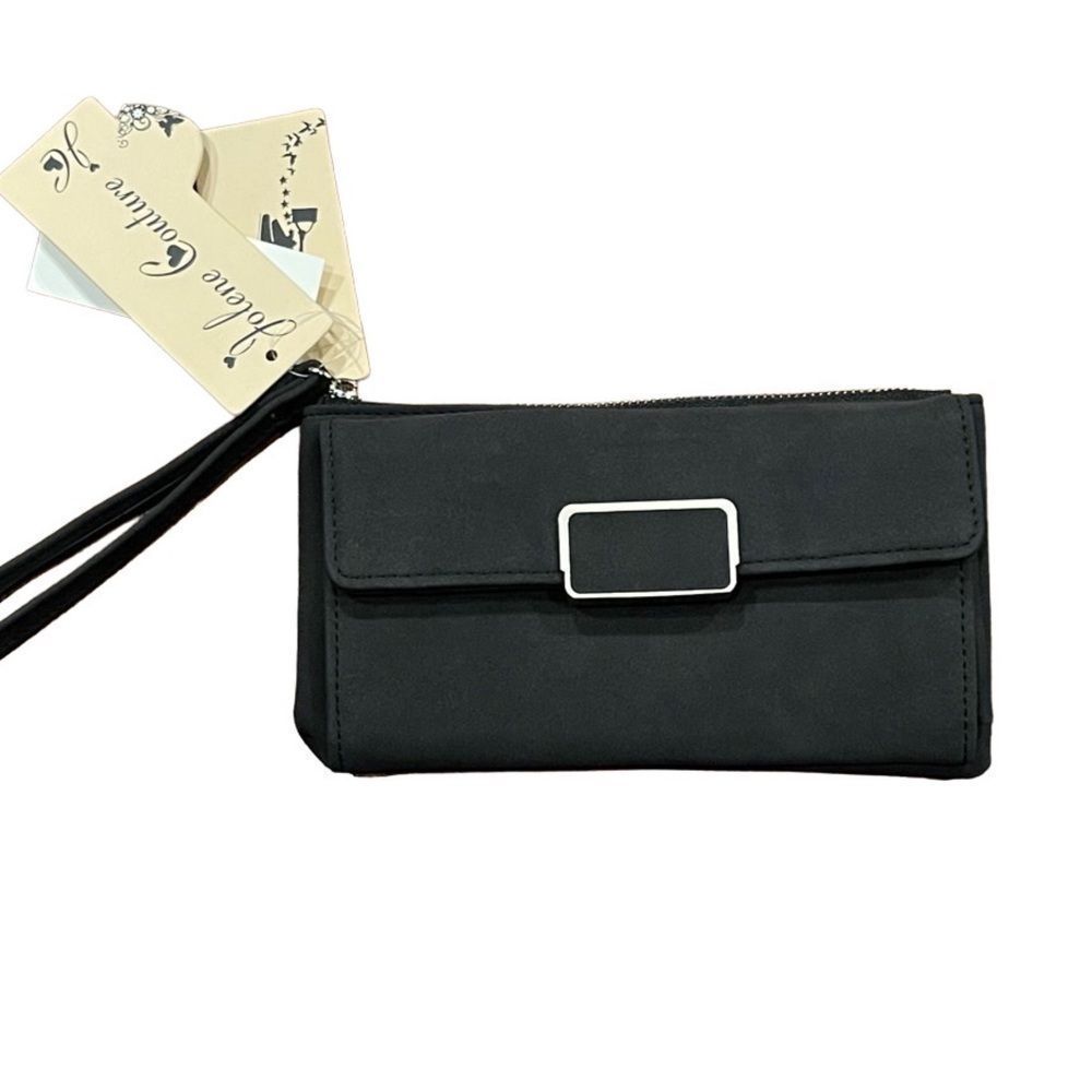 New Jolene Couture Boutique  Modern Black & Pewter Vegan Leather Zip Wallet